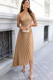 Gracyn Camel Plisse Dress