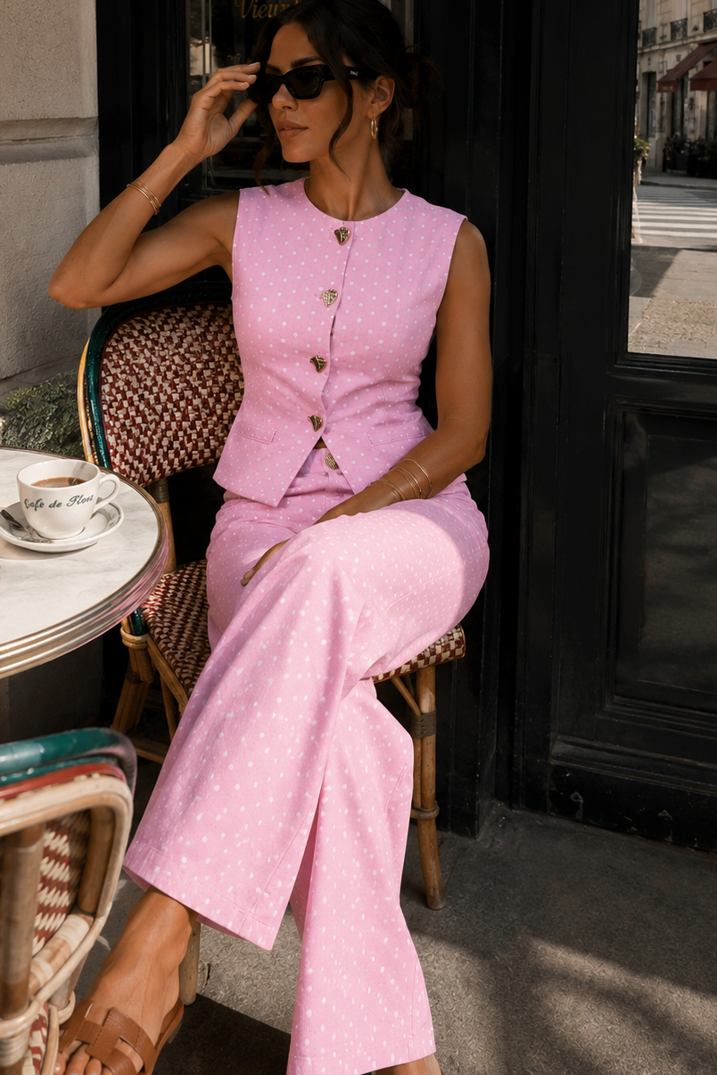 Grainne Pink Cotton Polka Dot Co Ord
