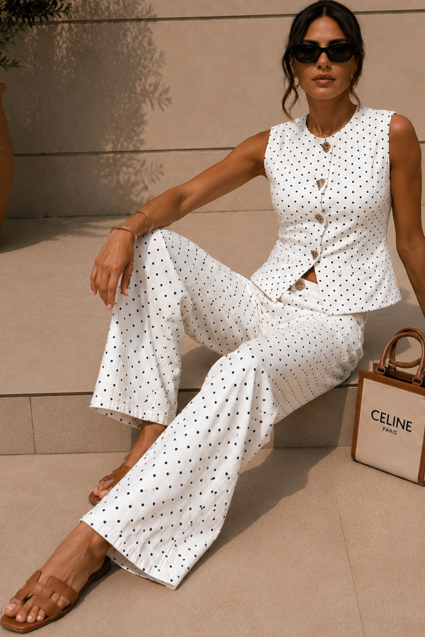 Grainne White Cotton Polka Dot Co Ord