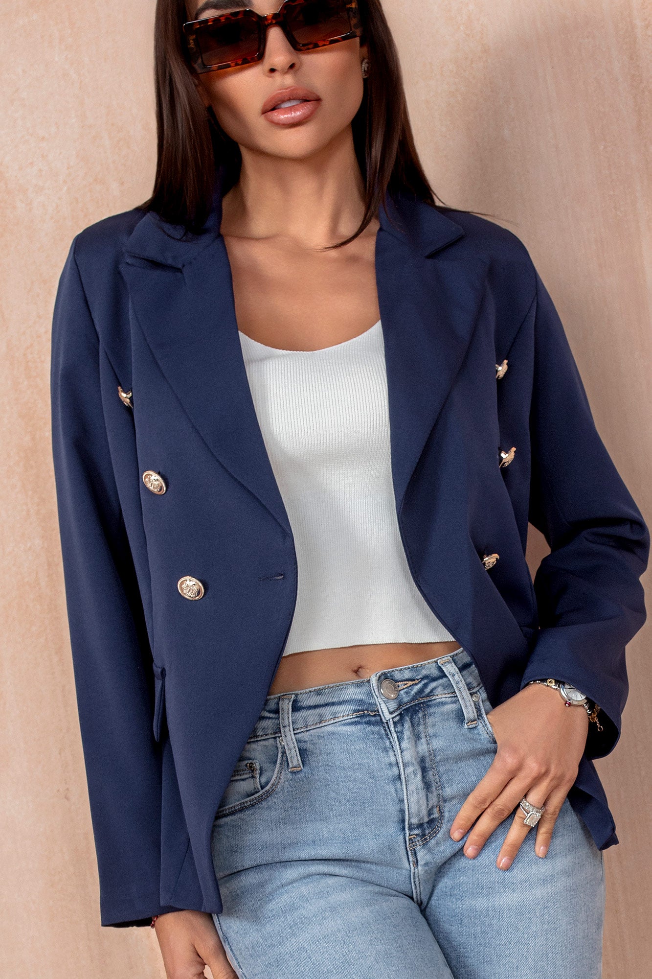 Haddie Navy Button Detail Blazer