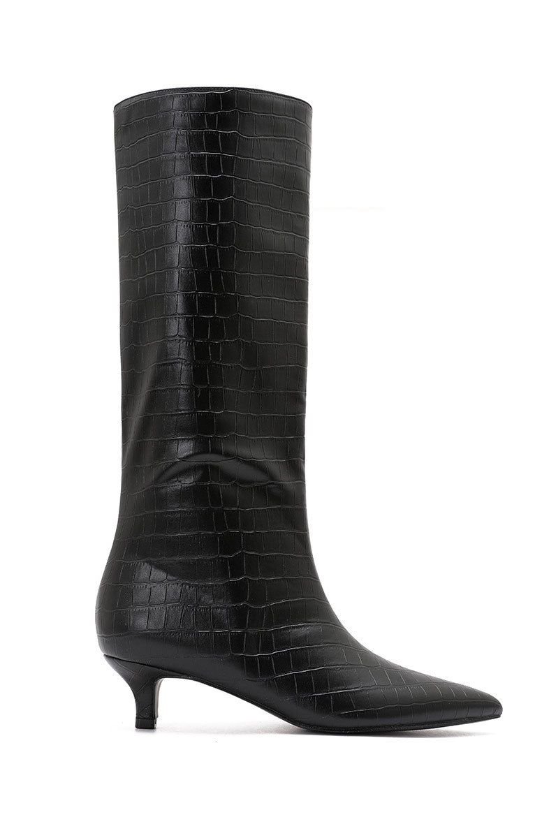 Hailey PU Croc Knee High Boots