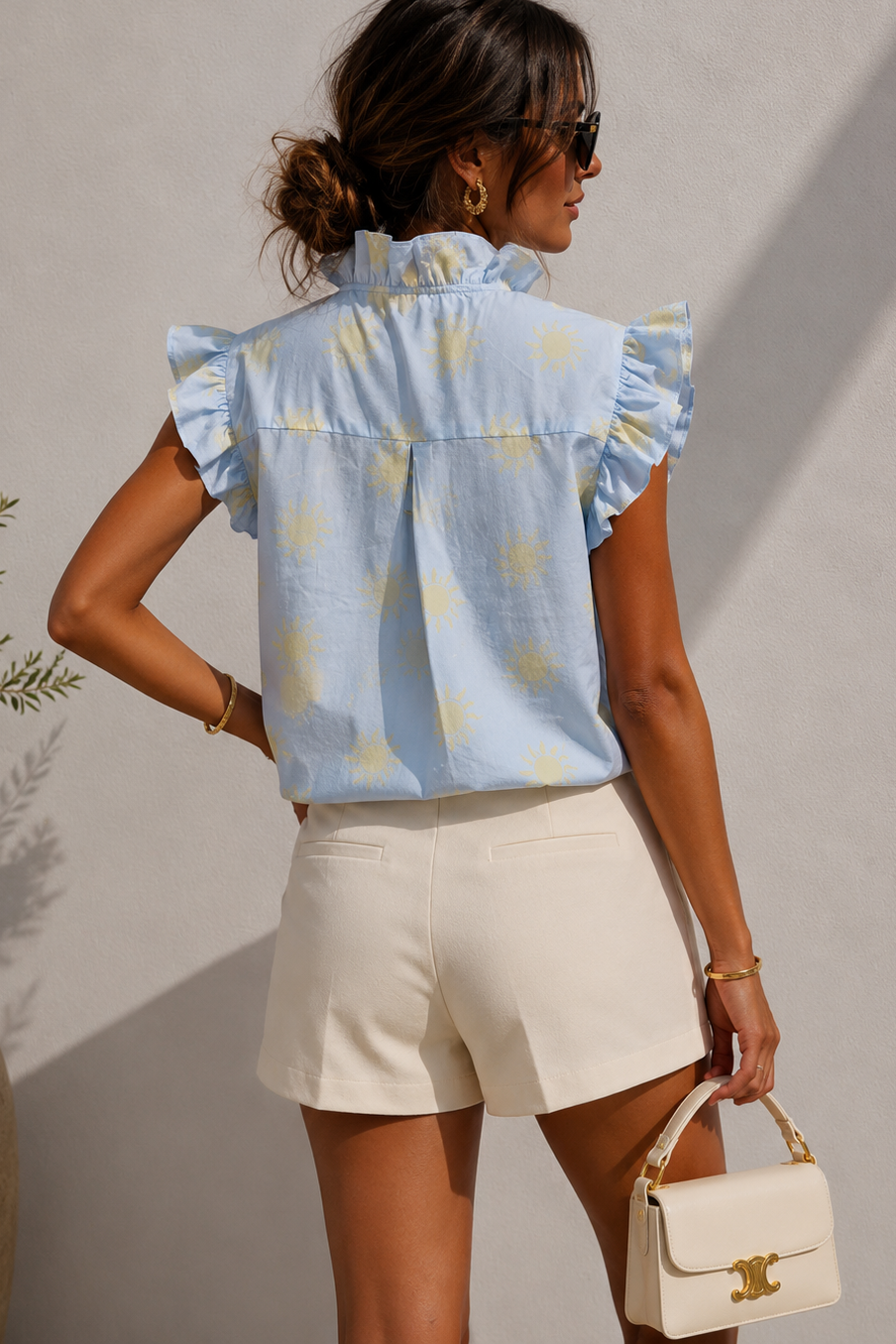 Harlen Blue Sun Print Frill Blouse