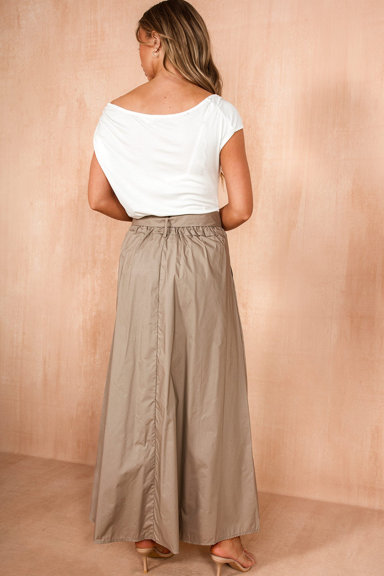 Hattie Khaki Cotton Pleated Midi Skirt