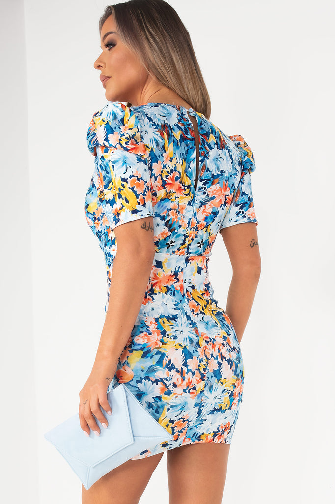 Haylee Blue Floral Ruched Dress
