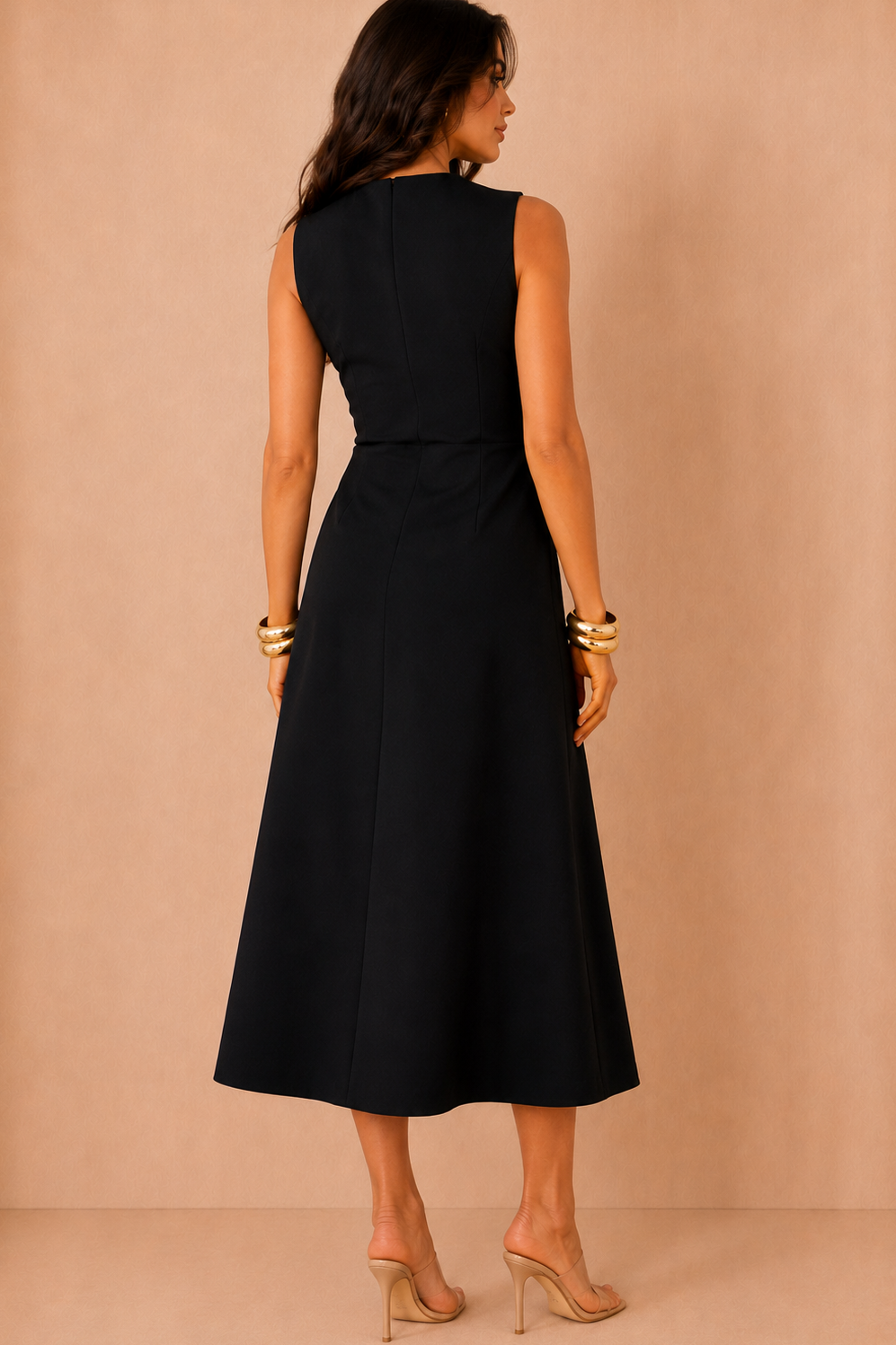 Hazel Black Tailored Sleeveless Midi Dress