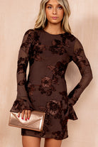 Helen Chocolate Floral Devore Mini Dress
