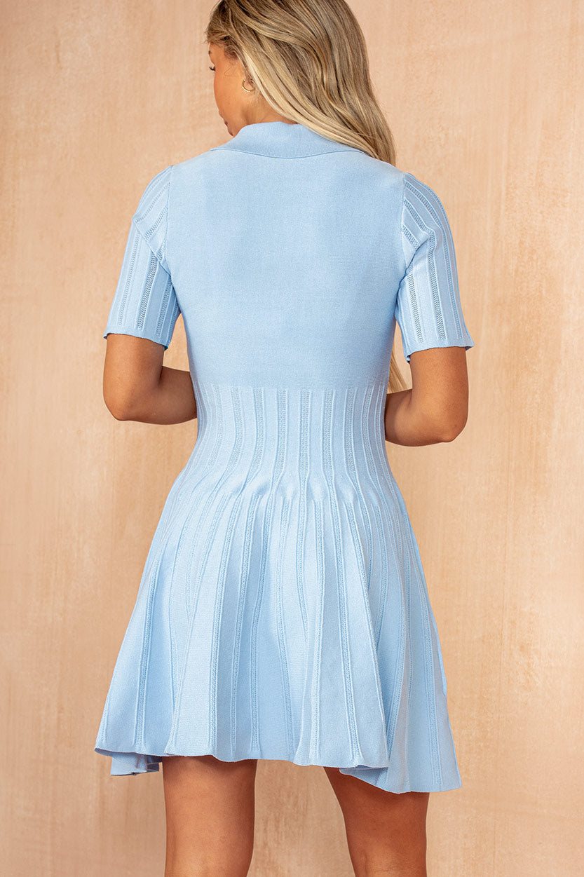 Helga Blue Fine Knit Skater Dress
