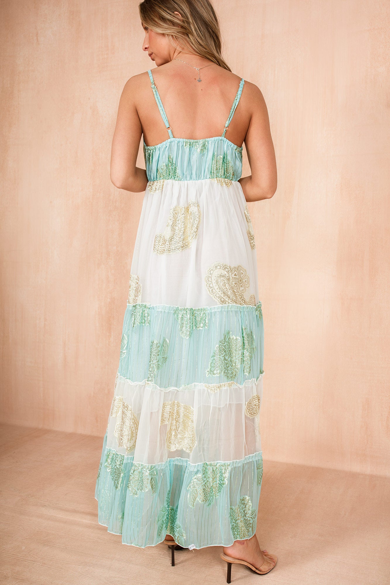 Henrietta Mint and Gold Metallic Boho Dress