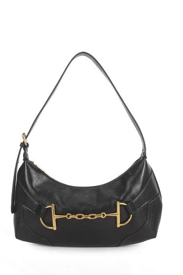 Hesper Black Faux Leather Shoulder Bag