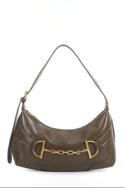 Hesper Khaki Faux Leather Shoulder Bag
