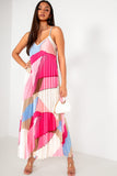 Hilda Pink Satin Pleated Print Dress