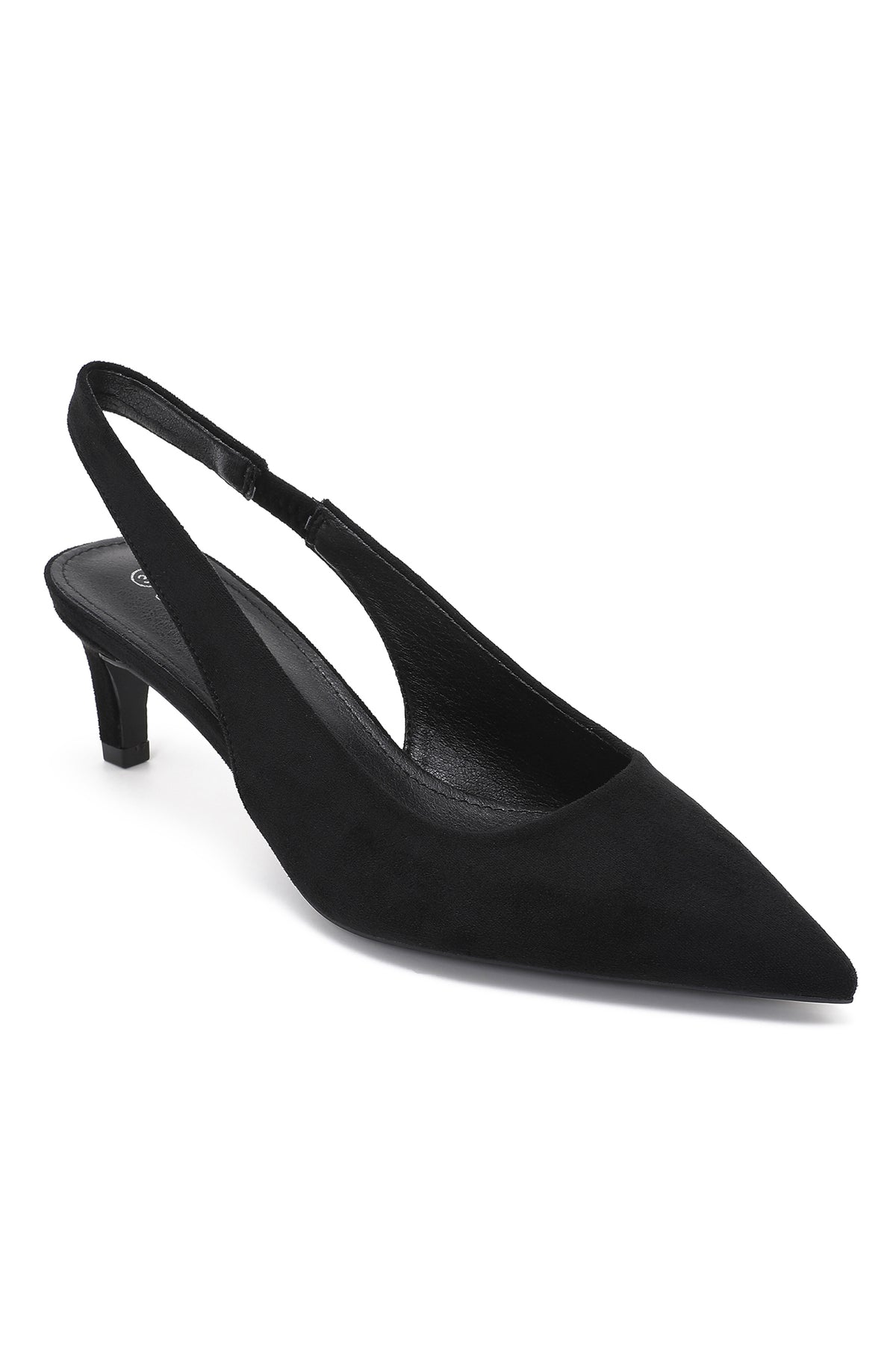 Hollinda Black Suedette Slingback Heels