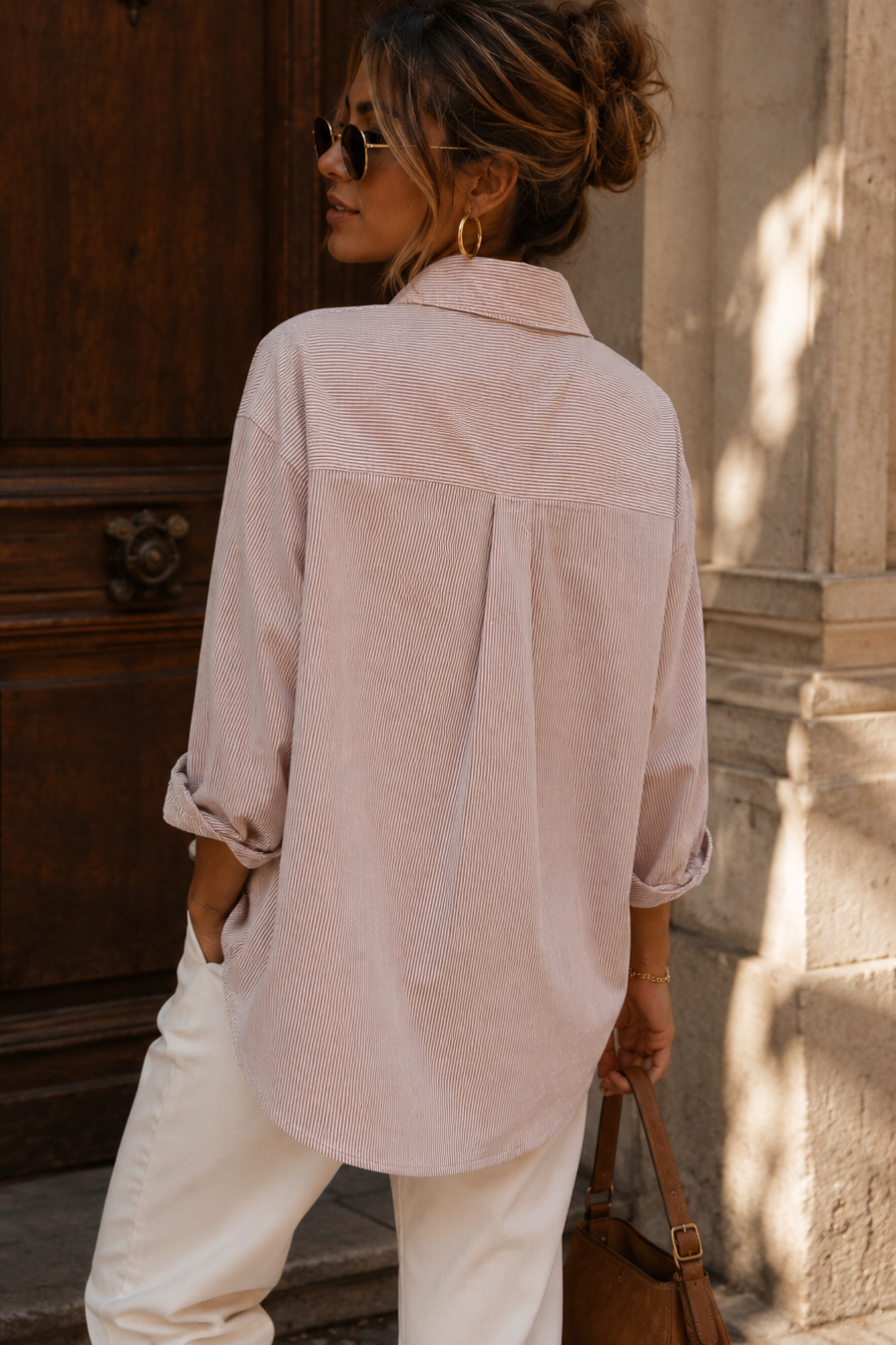 Ida Caramel Striped Heart Print Shirt