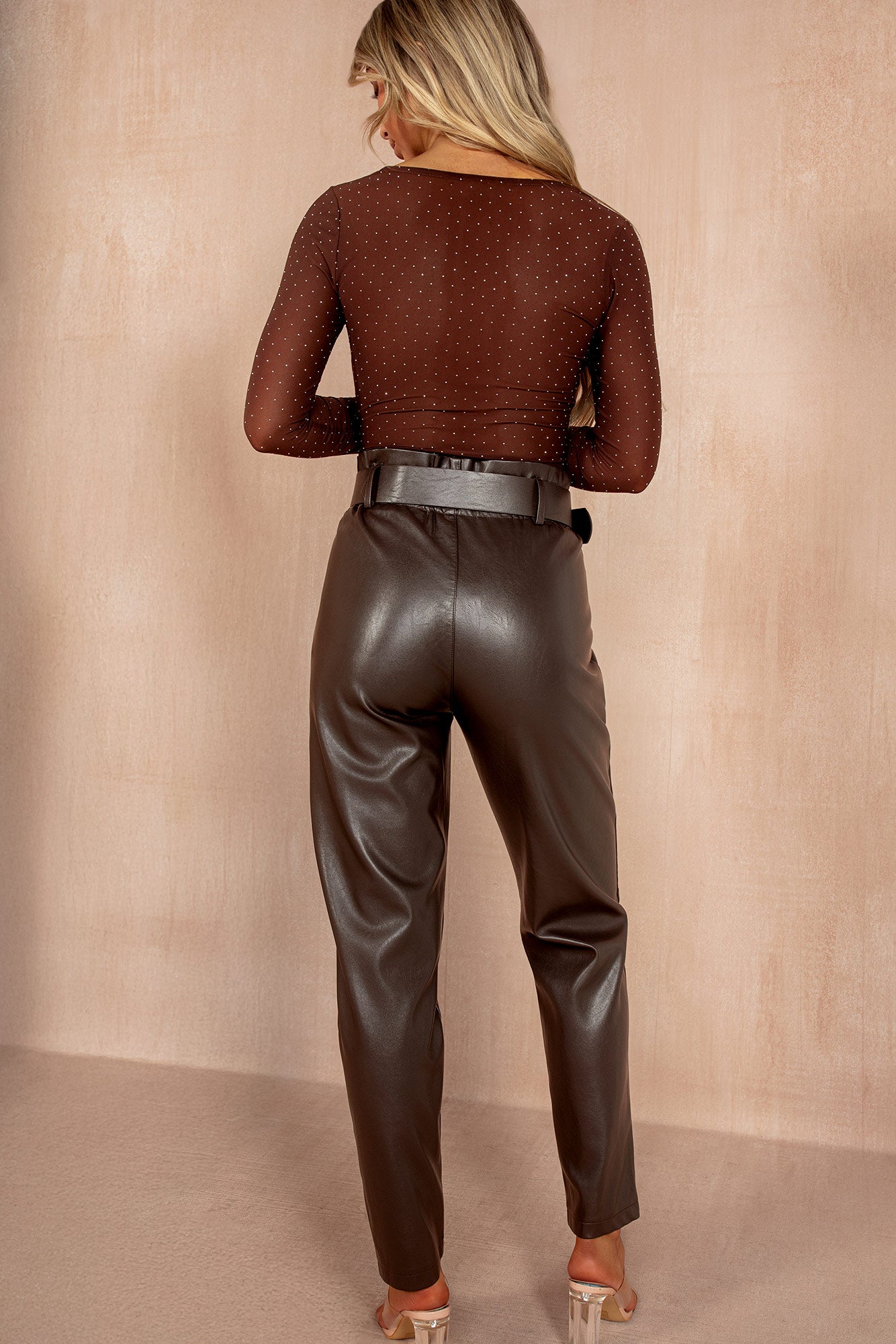 India Chocolate Leather Look Paperbag Trousers