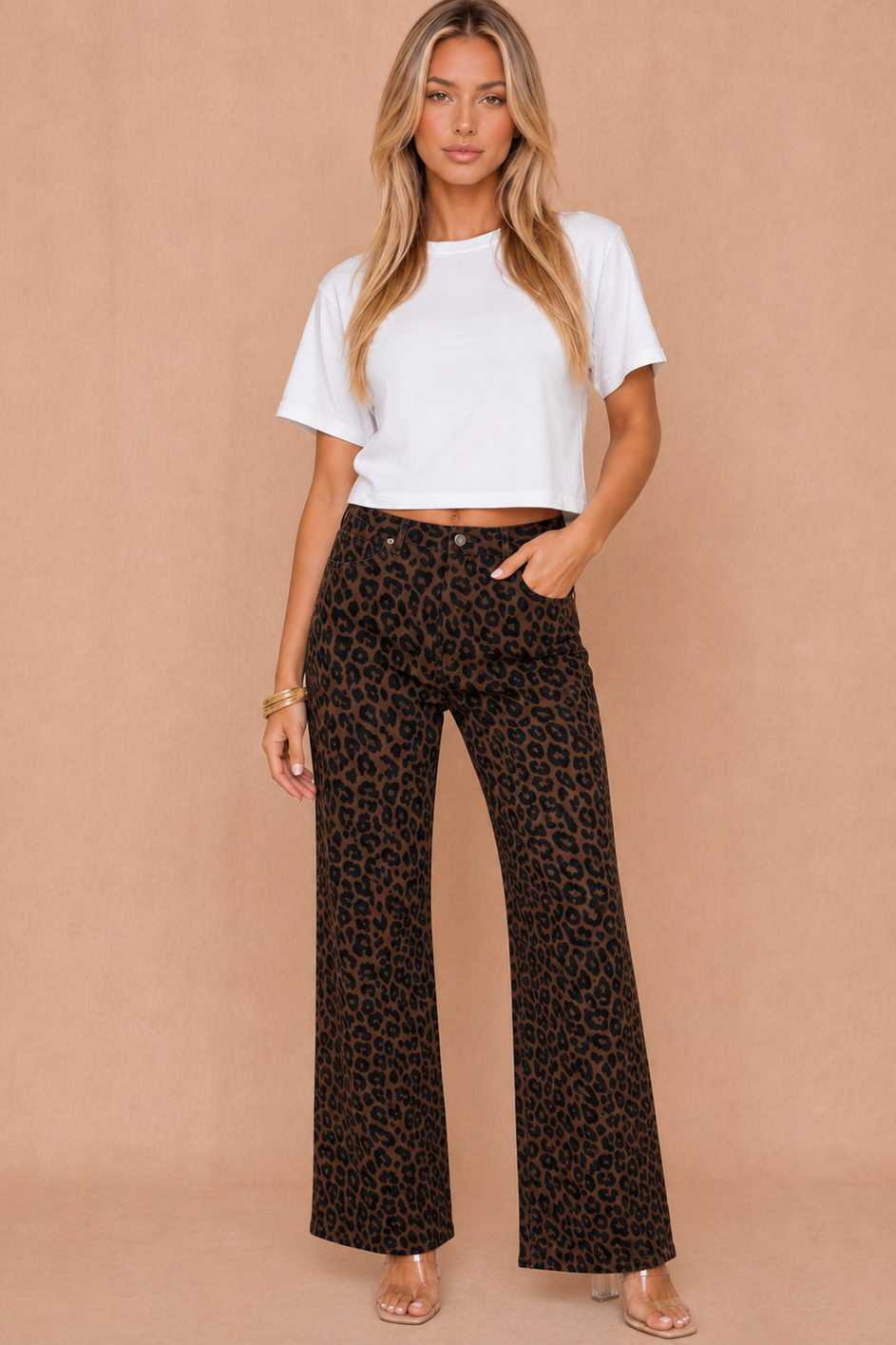 Indie Leopard Print Wide Leg Jeans