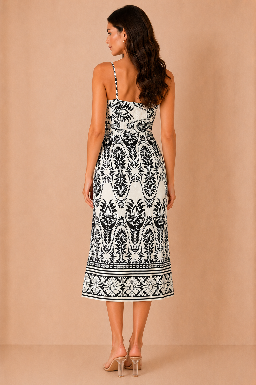 Irena Black And White Border Print Midi Dress