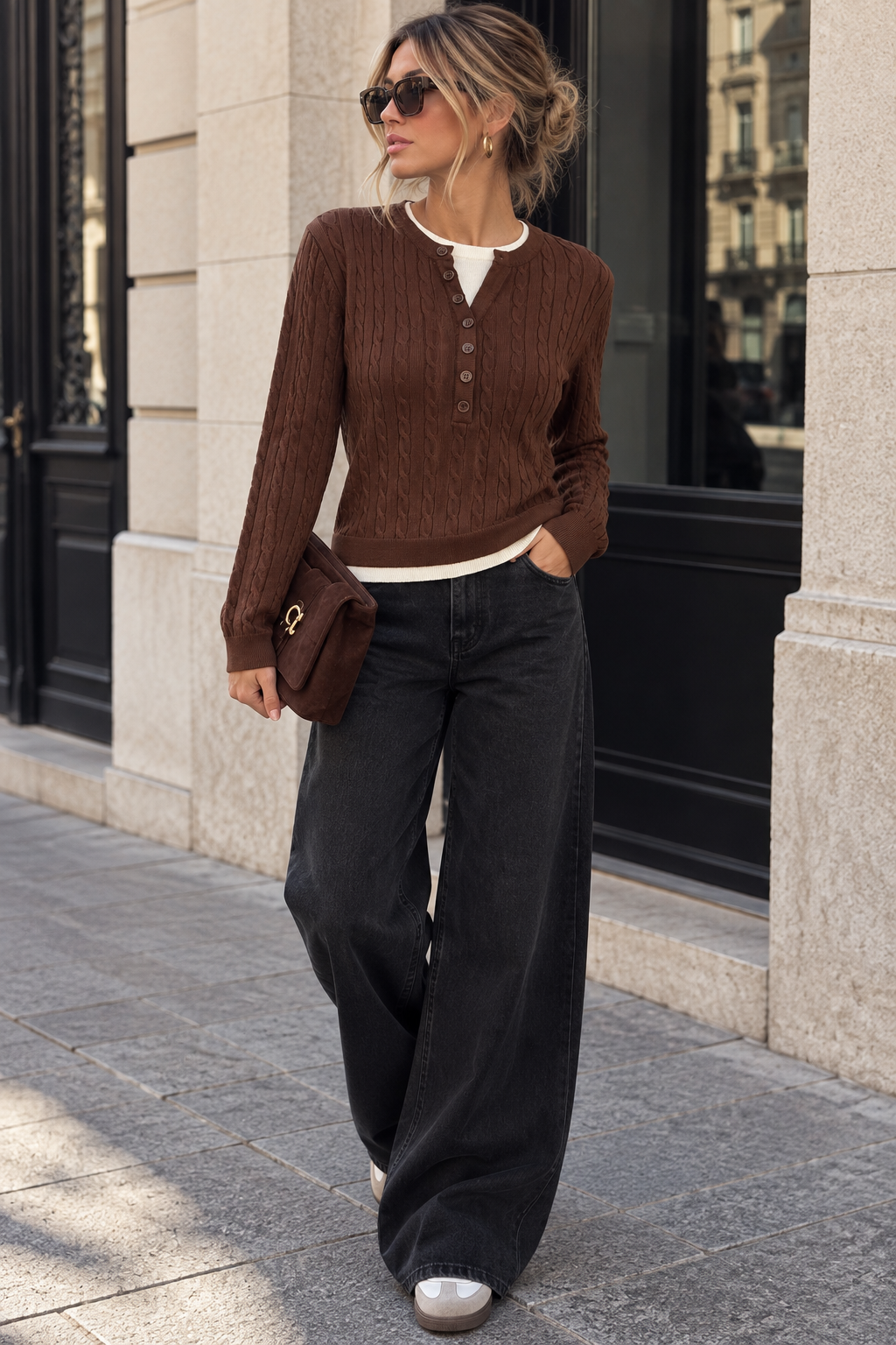 Irene Chocolate Cable Knit Jumper