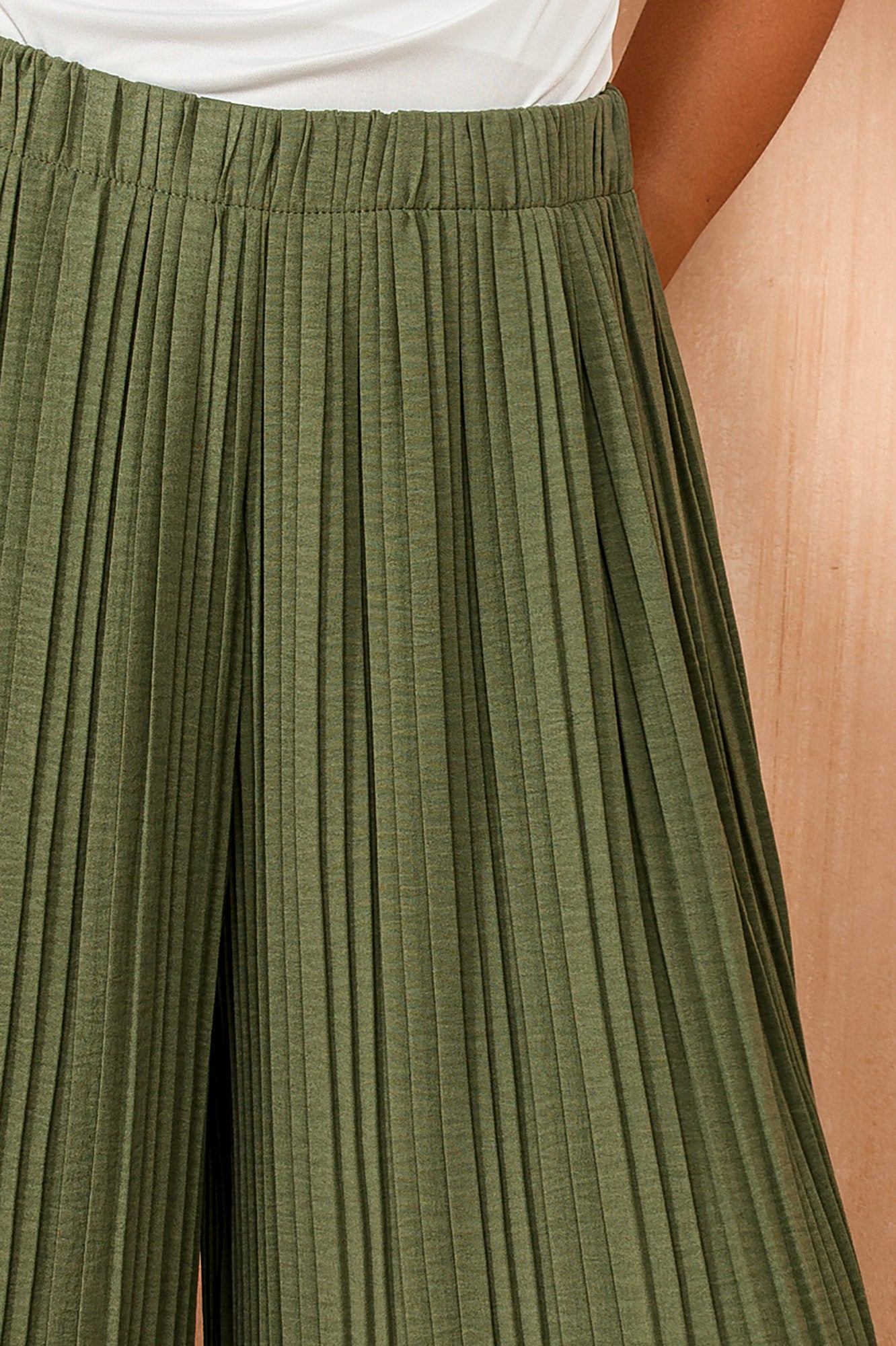 Irma Khaki Pleated Wide Leg Trousers