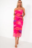 Jacey Pink and Purple Mesh Print Bandeau Dress