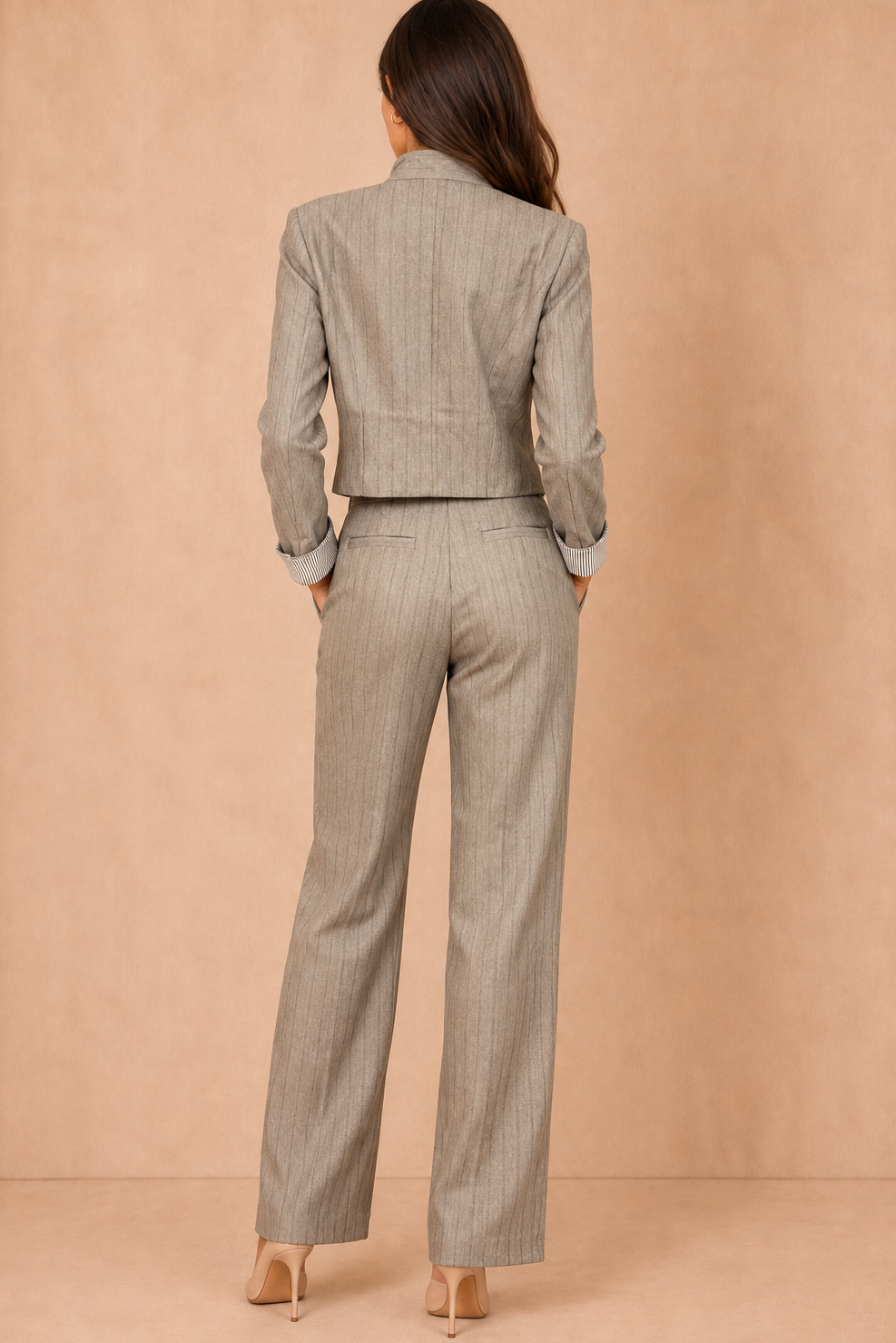 Jemma Taupe Striped Wide Leg Trousers