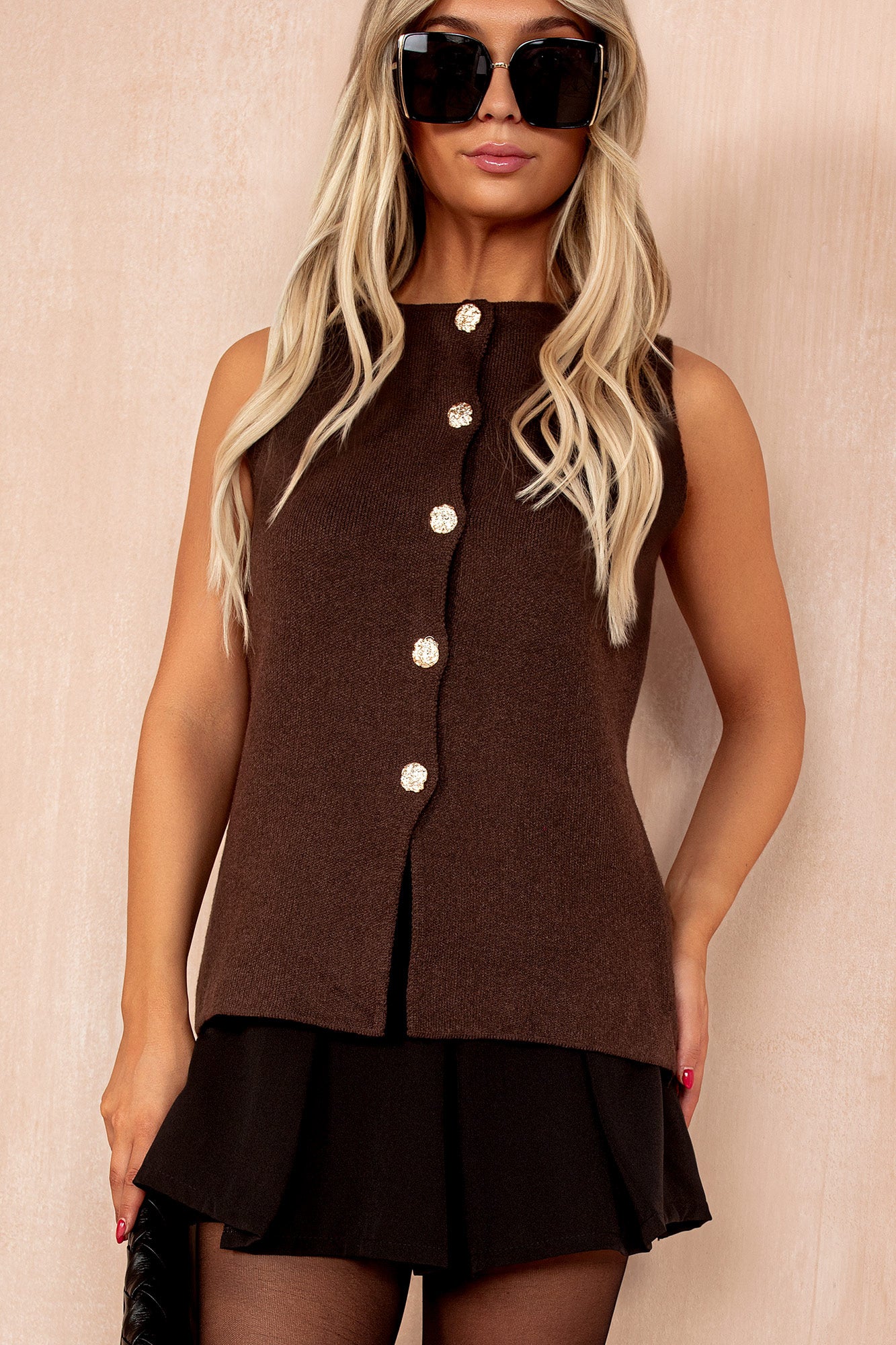 Jessica Chocolate Knit Waistcoat