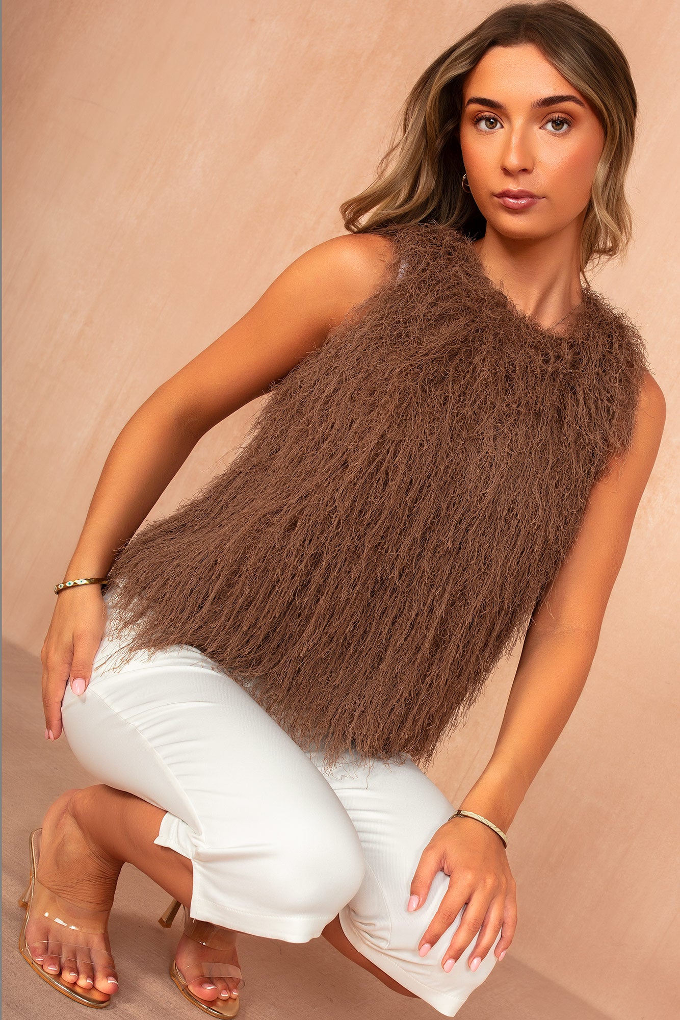 Jessie Chocolate Sleeveless Fluffy Top