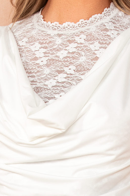Jessie White Sleeveless Cowl Neck Bodysuit