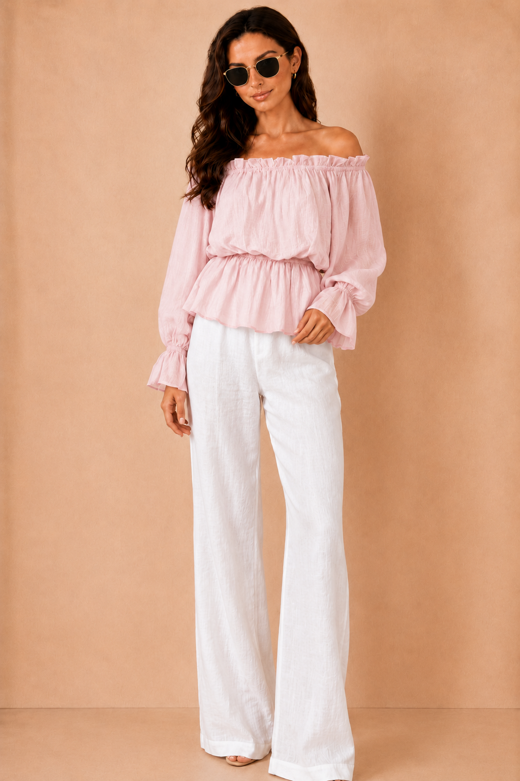Jocelyn Pink Bardot Frill Top