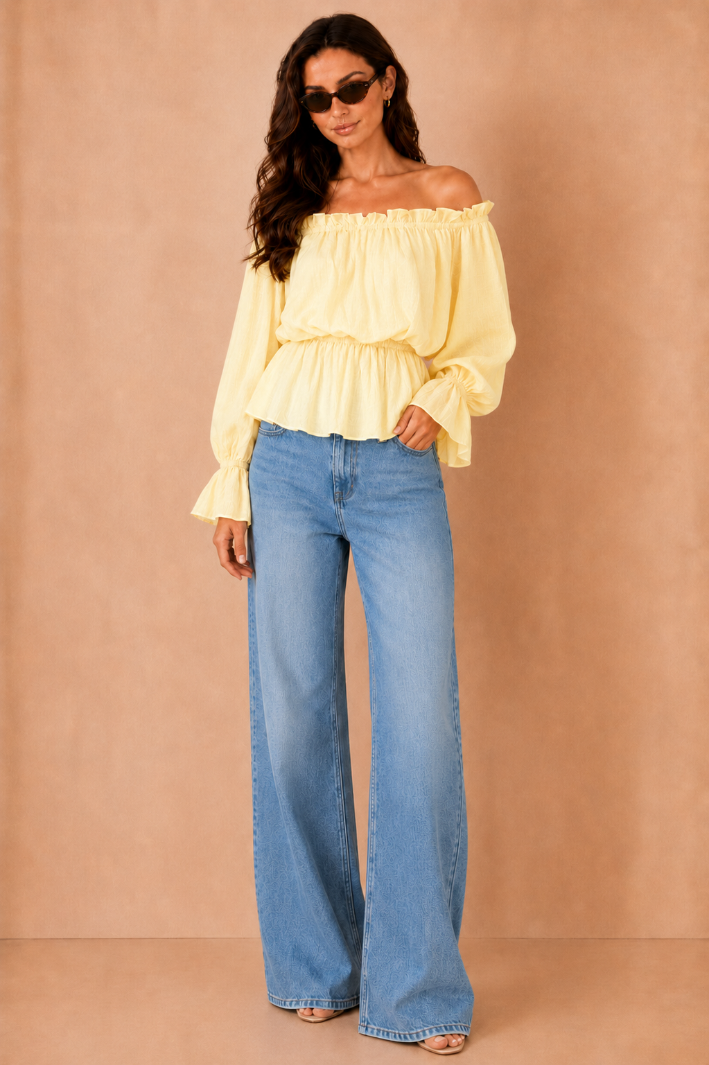 Jocelyn Yellow Bardot Frill Top