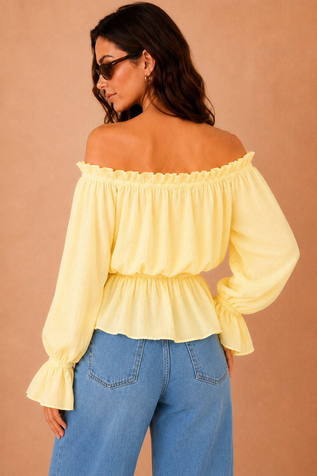 Jocelyn Yellow Bardot Frill Top