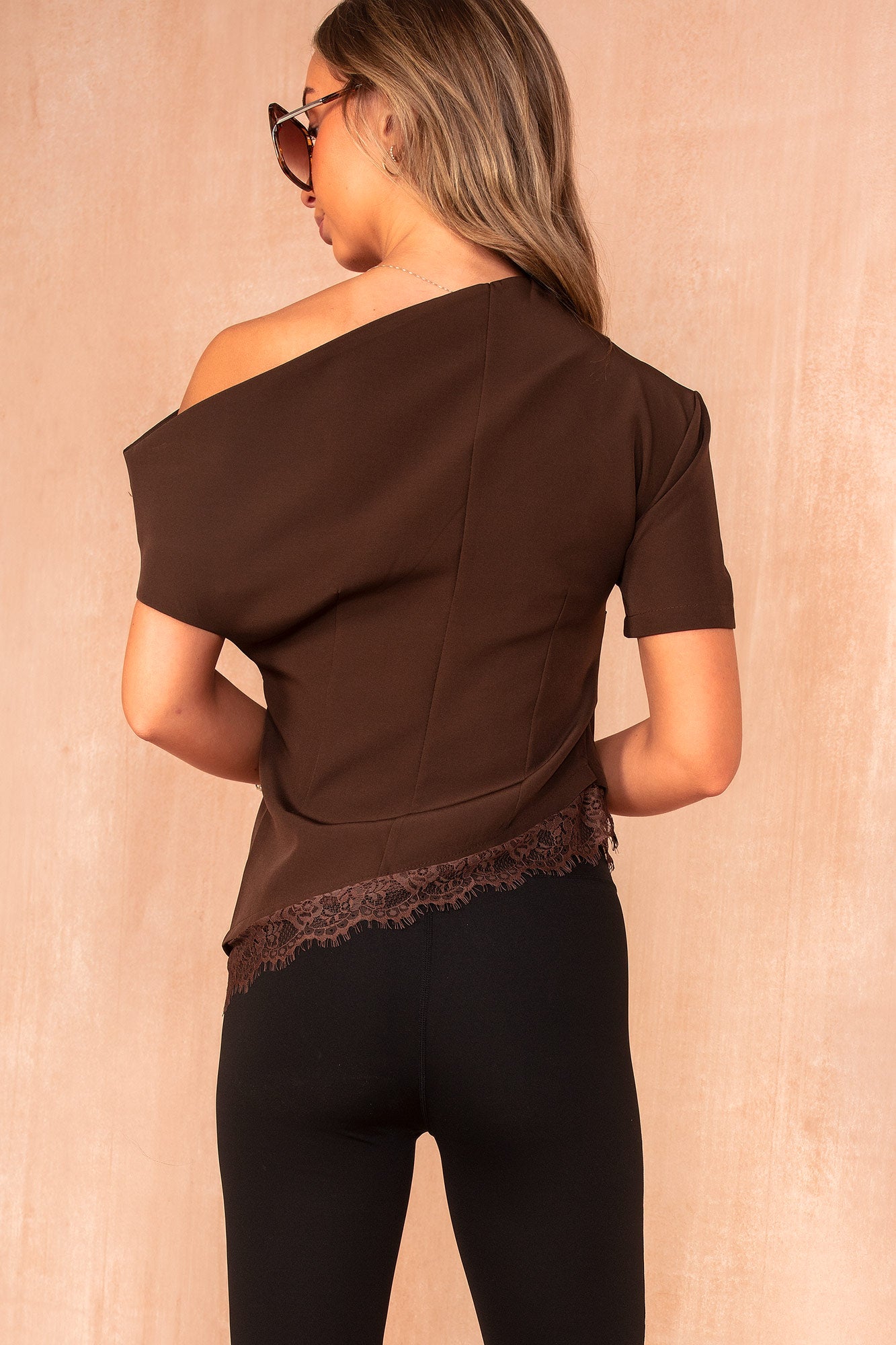 Jolie Chocolate One Shoulder Top