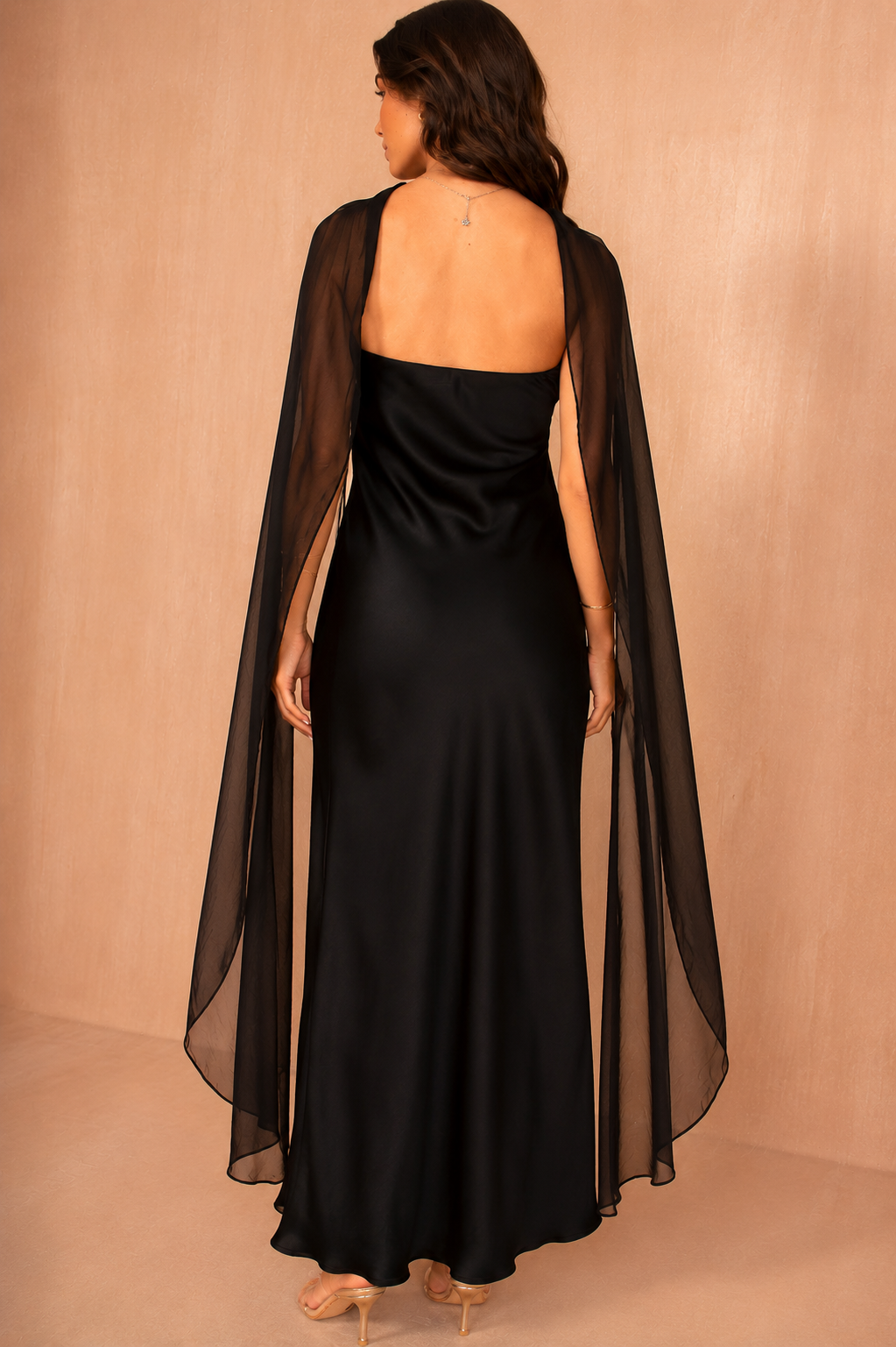 Josephine Black Satin Scarf Detail Maxi Dress