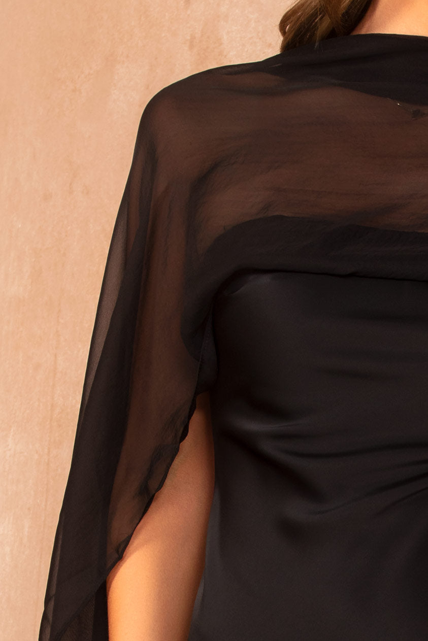 Josephine Black Satin Scarf Detail Maxi Dress