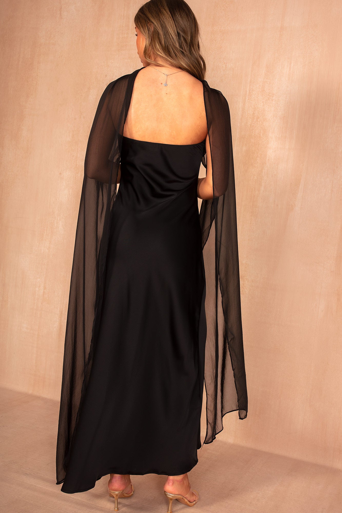 Josephine Black Satin Scarf Detail Maxi Dress