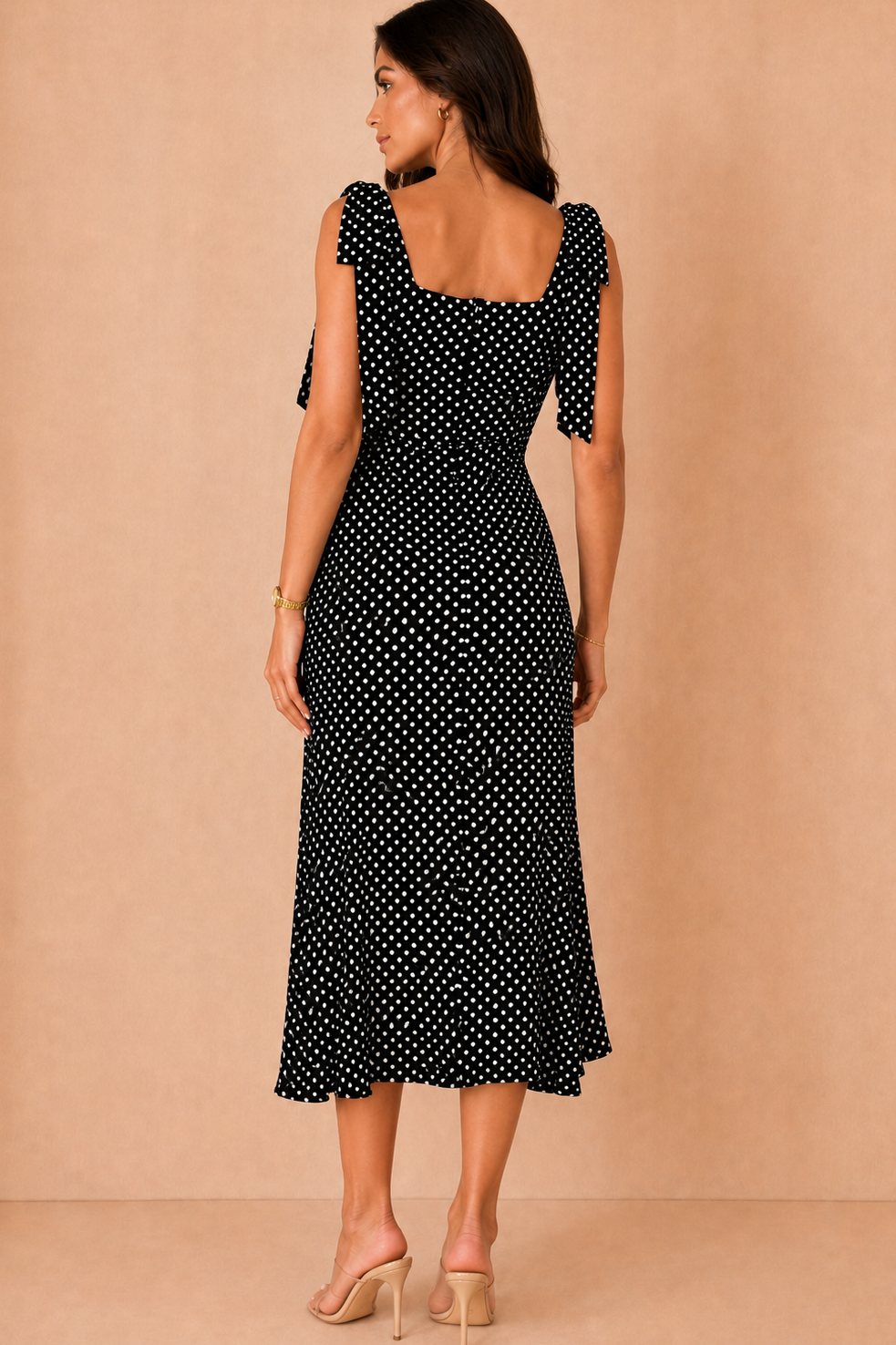 Jovi Black Polka Dot Tie Shoulder Dress