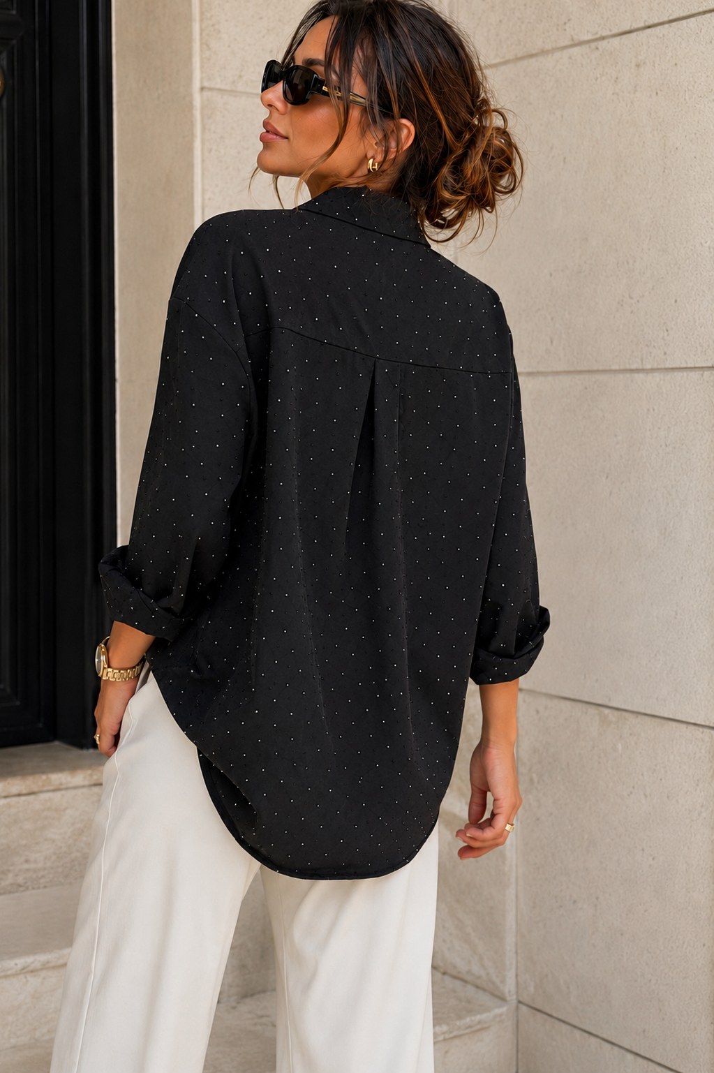 Julissa Black Cotton Diamante Shirt