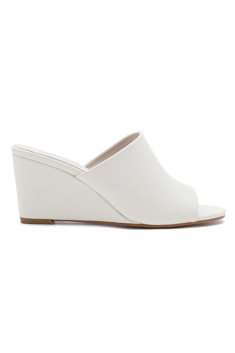 Kacey White PU Wedge Mules
