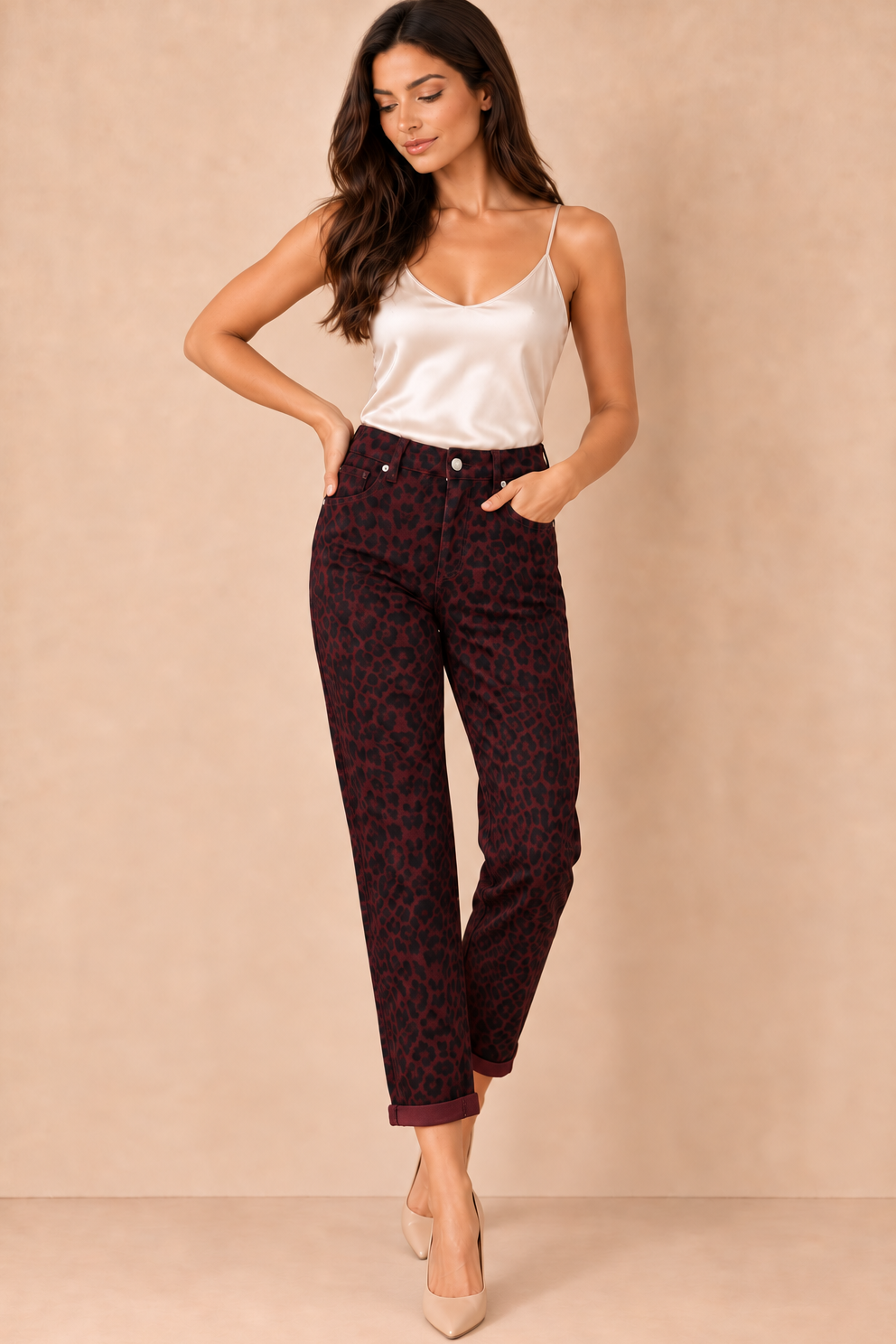 Kade Burgundy Leopard Print Mom Jeans