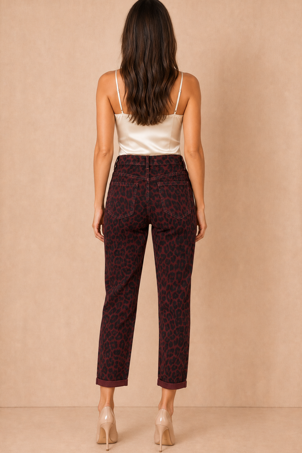 Kade Burgundy Leopard Print Mom Jeans