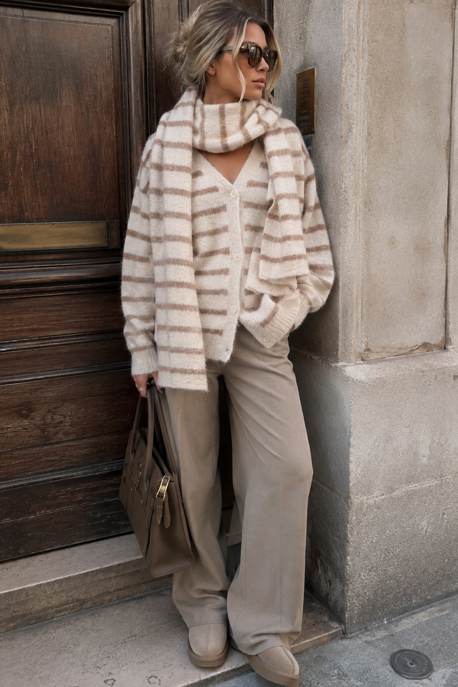 Kade Stone Knit Striped Scarf Cardigan