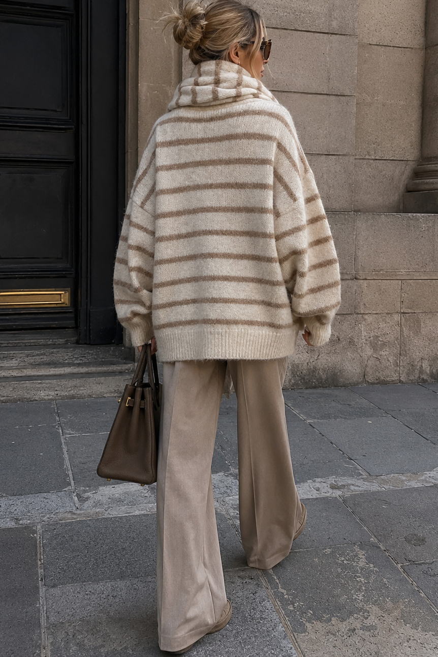 Kade Stone Knit Striped Scarf Cardigan
