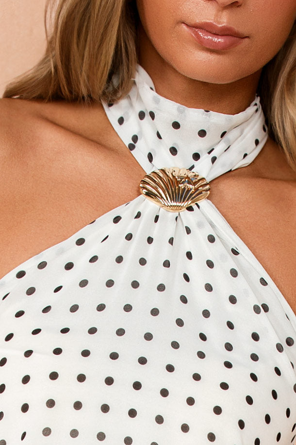 Kalisha White Chiffon Polka Dot Top