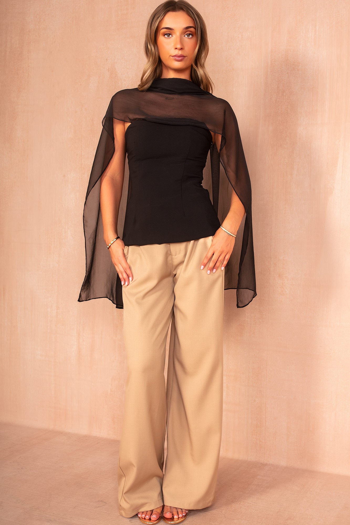 Kameron Black Strapless Scarf Detail Top