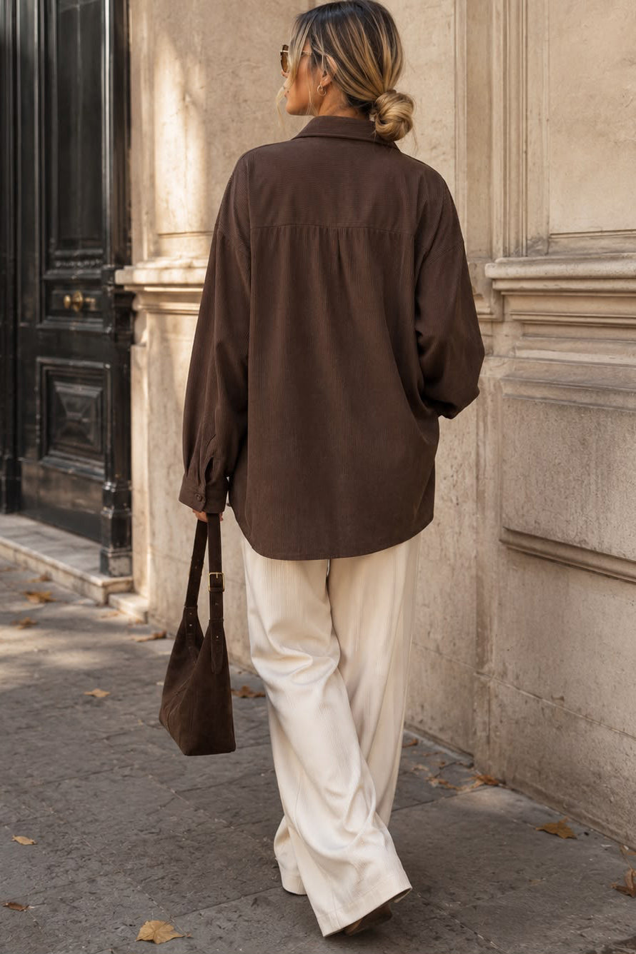 Karissa Chocolate Corduroy Toggle Shirt