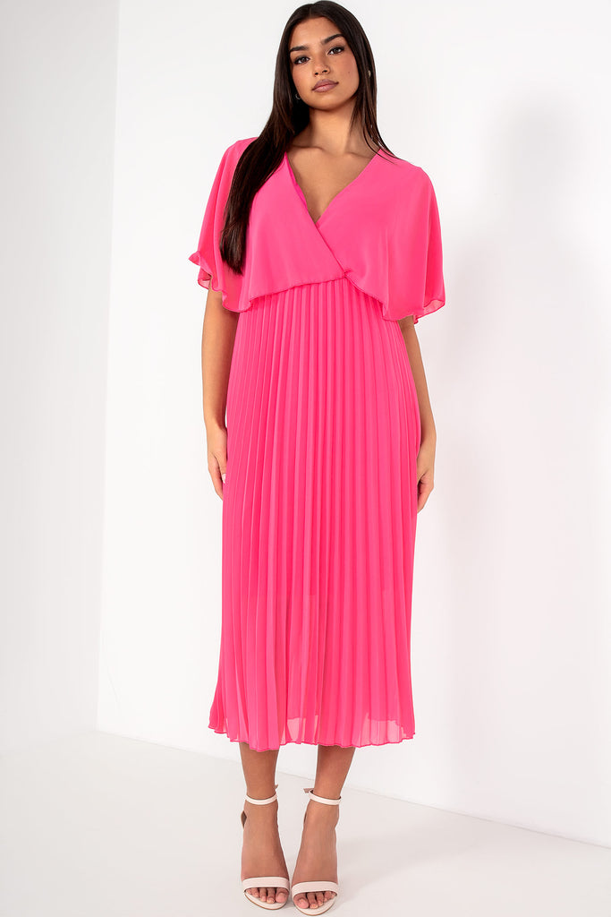 Katalina Hot Pink Chiffon Pleated Dress