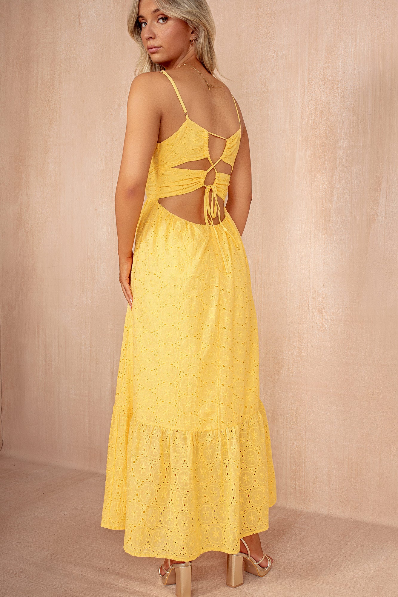 Kayla Yellow Cotton Embroidered Cami Dress
