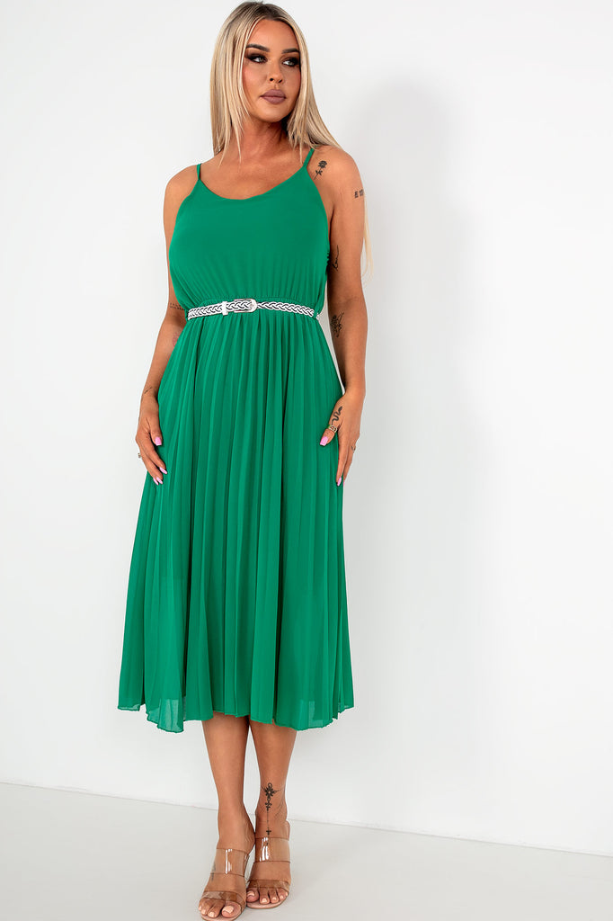 Keeley Green Chiffon Pleated Dress