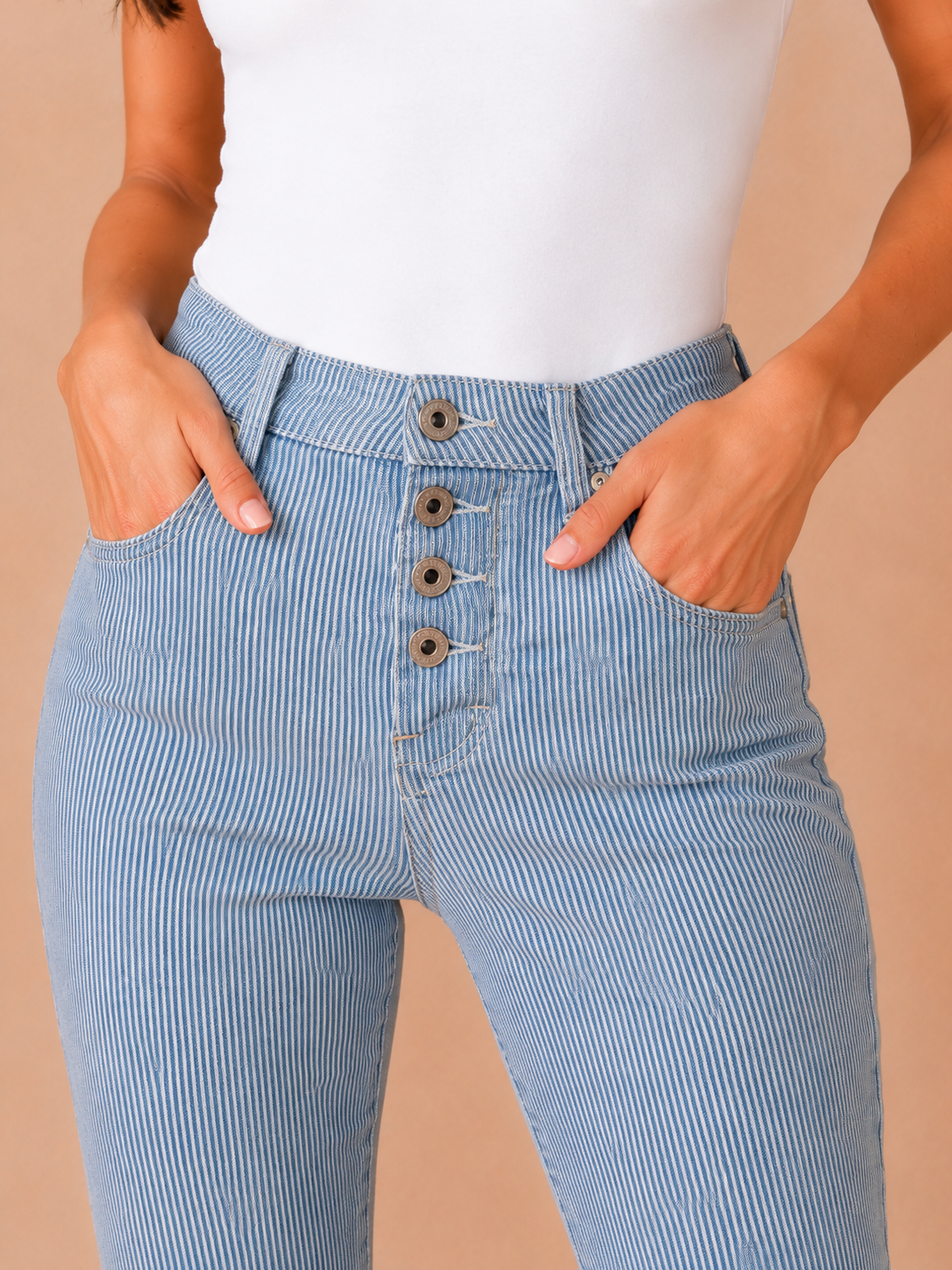 Keisha Blue and White Striped Longline Capri Pants