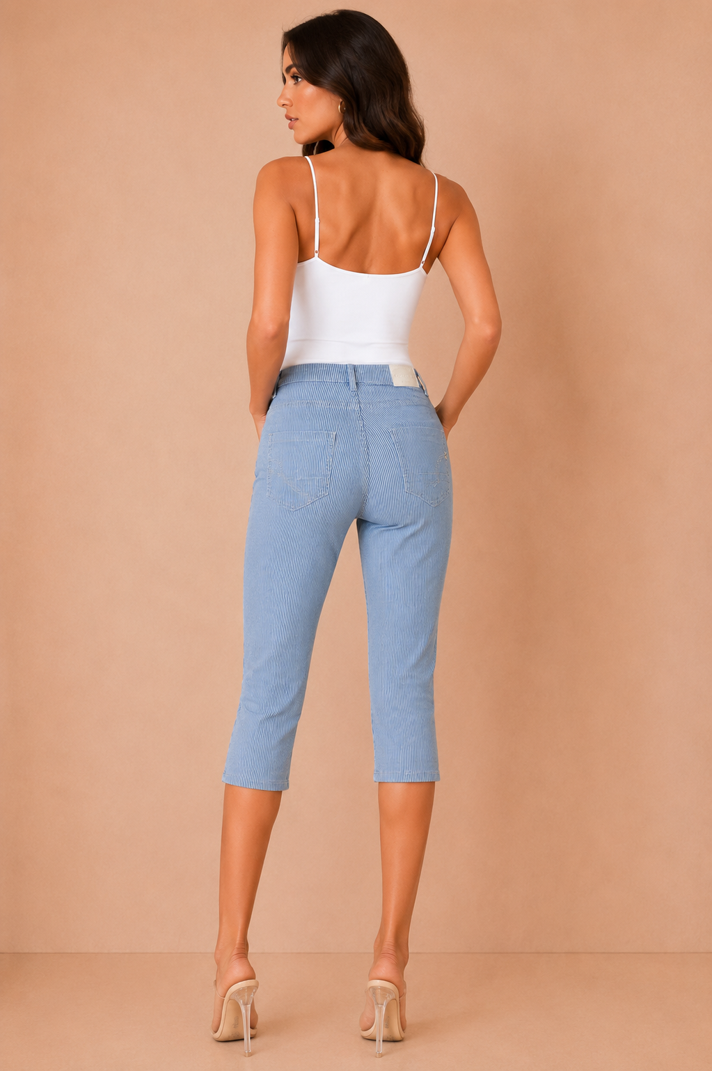 Keisha Blue and White Striped Longline Capri Pants