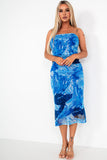 Kelly Blue Mesh Print Bandeau Dress